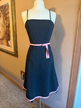 Buyer too! Vintage 90s Black Midi Dress with Pink Trim and Waist Tie size 7